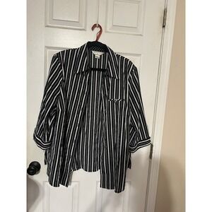 Allison Daley button down 3/4 Sleeve Black And White Stripped Shoulder Pads 22W
